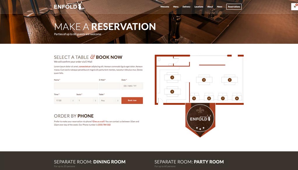 Esempio di sito con Booking Tavoli - Scelta del Tavolo